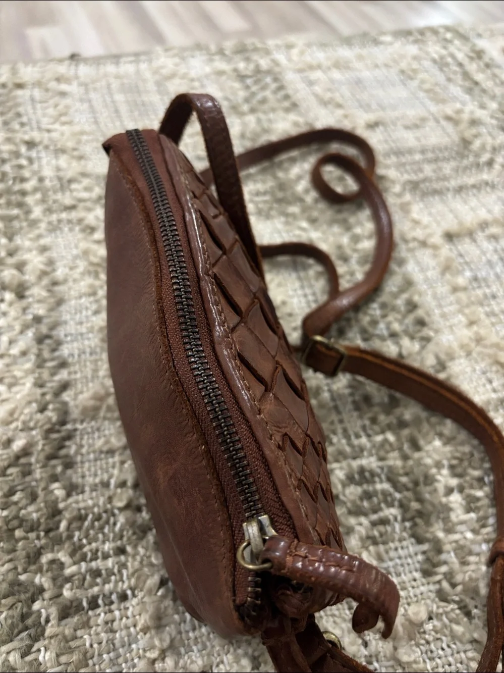 Leather Brown Woven  Bohemian Crossbody Bag‎